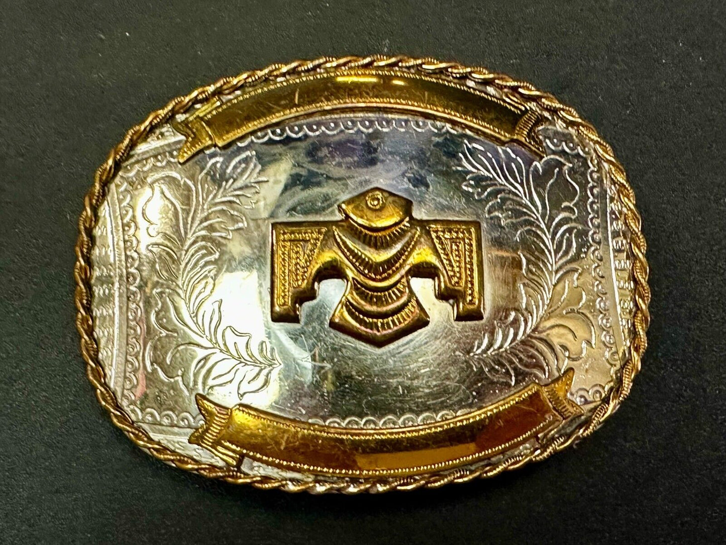 Thunderbird Embalm and Blank Engravable Ribbon Vintage Nickel Silver Belt Buckle
