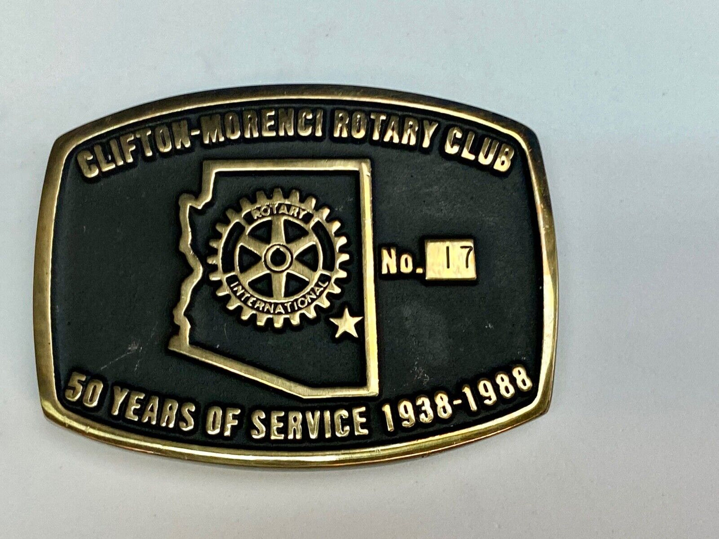 Vintage Clifton Morenci Rotary Club 50 years of service celebration belt buckle
