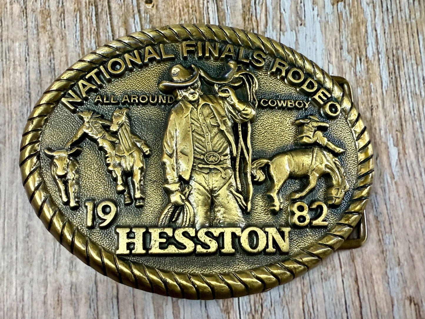1982 Hesston NFR National Finals Rodeo All Around Cowboy Vintage Belt Buckle