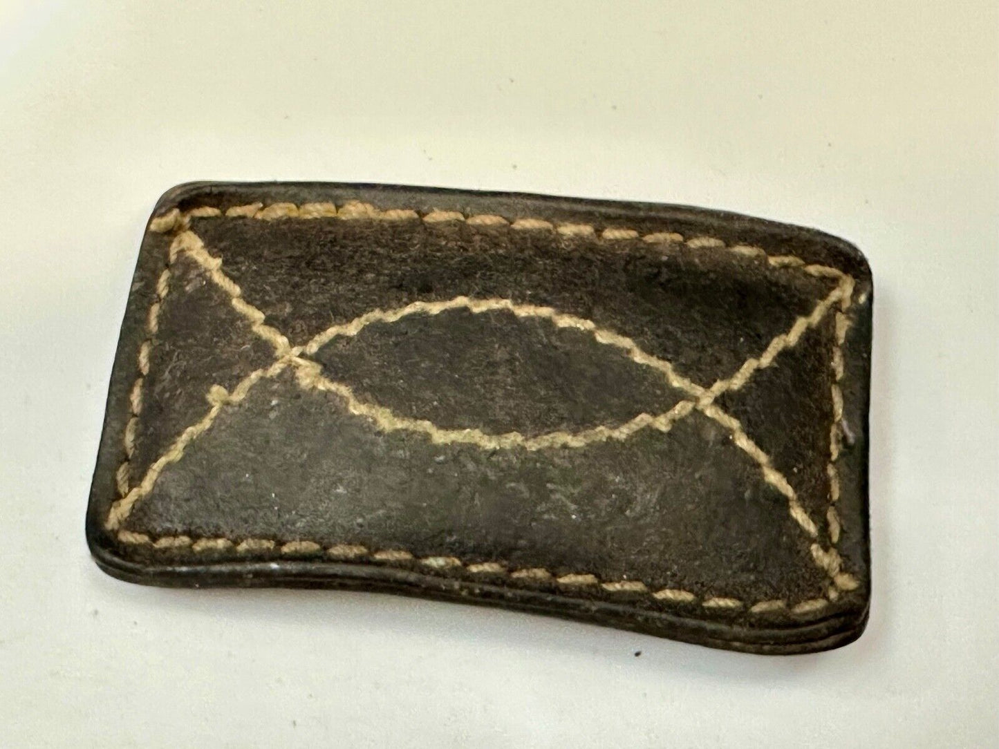 Vintage brown leather stitched Belt Buckle - to wear or restore