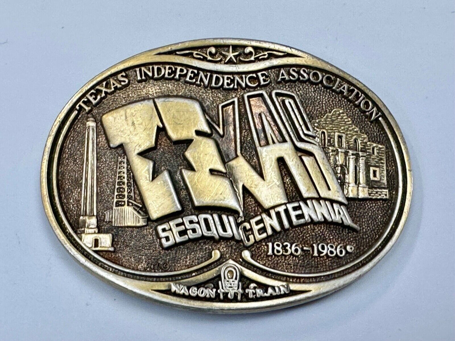 Texas State Sesquicentennial 150 year celebration solid brass ADM belt buckle