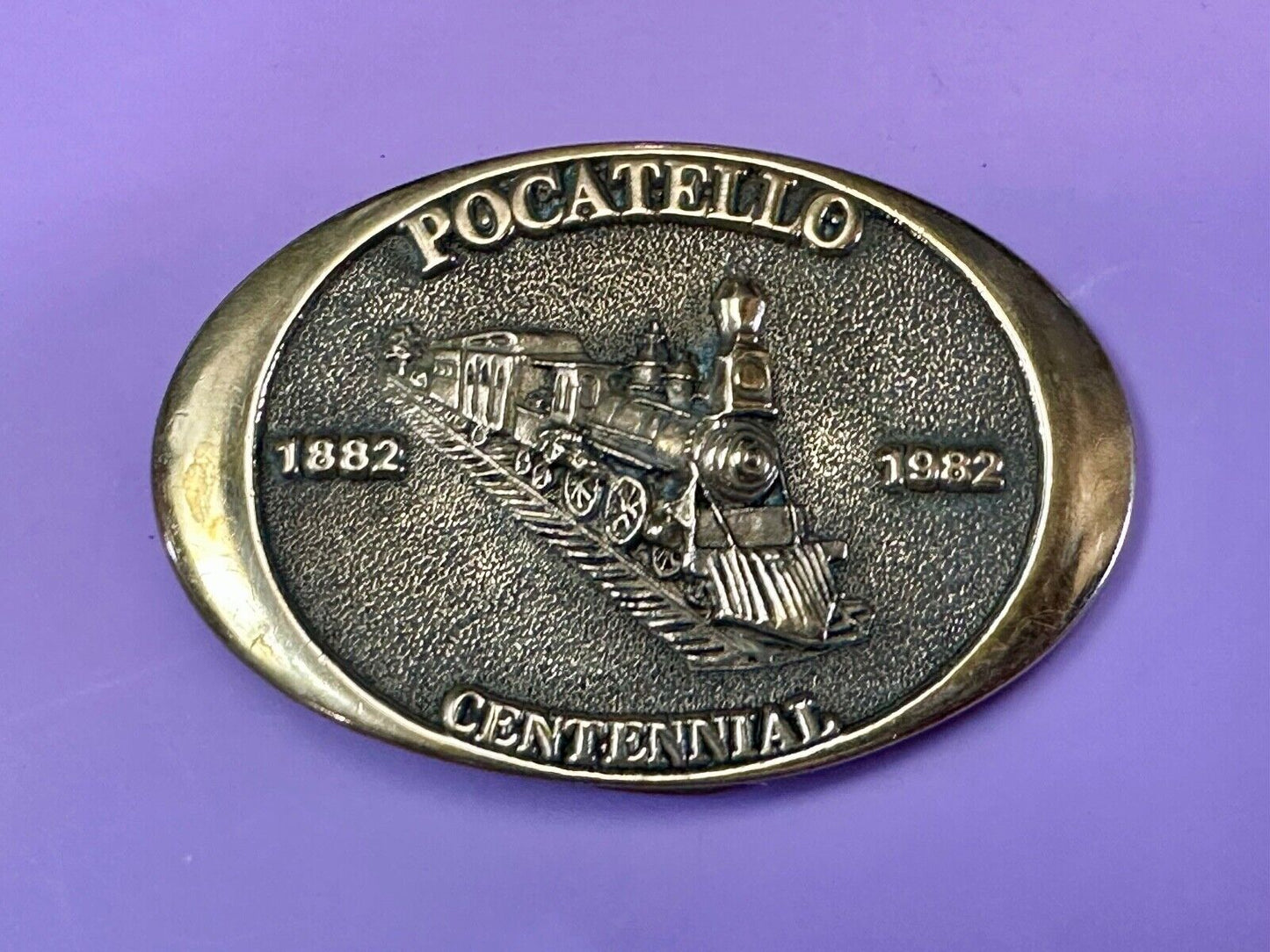 1982 Pocatello Idaho Train Centennial Solid Bronze Western Heritage Belt Buckle