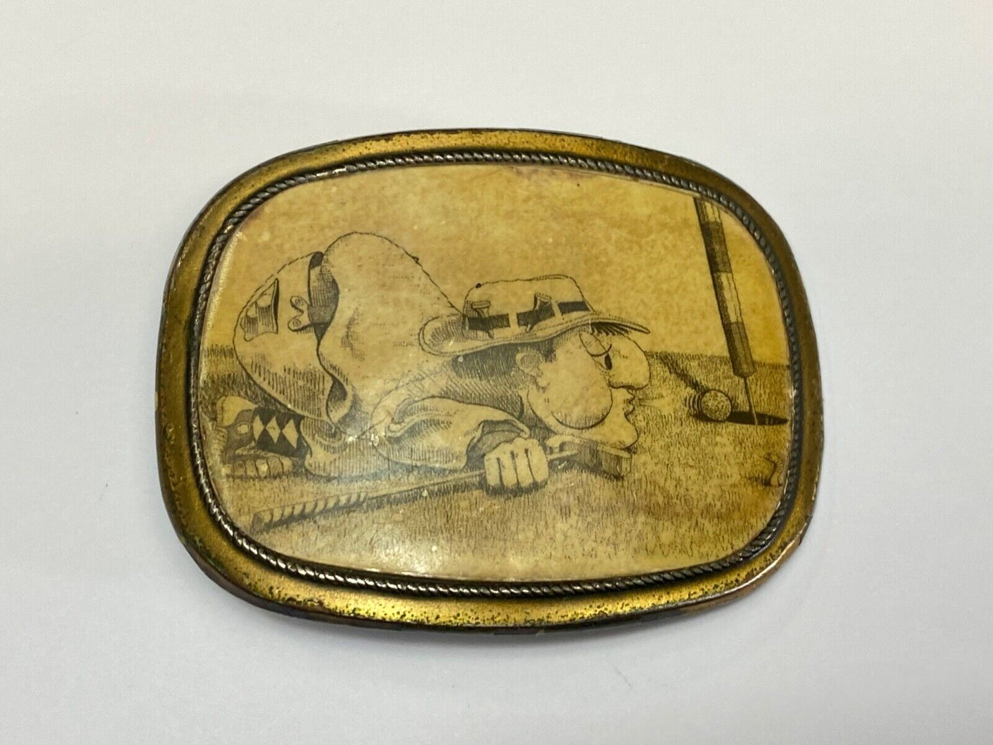 Vintage 1970s Funny Golf Cartoon Comic Metal Belt Buckle