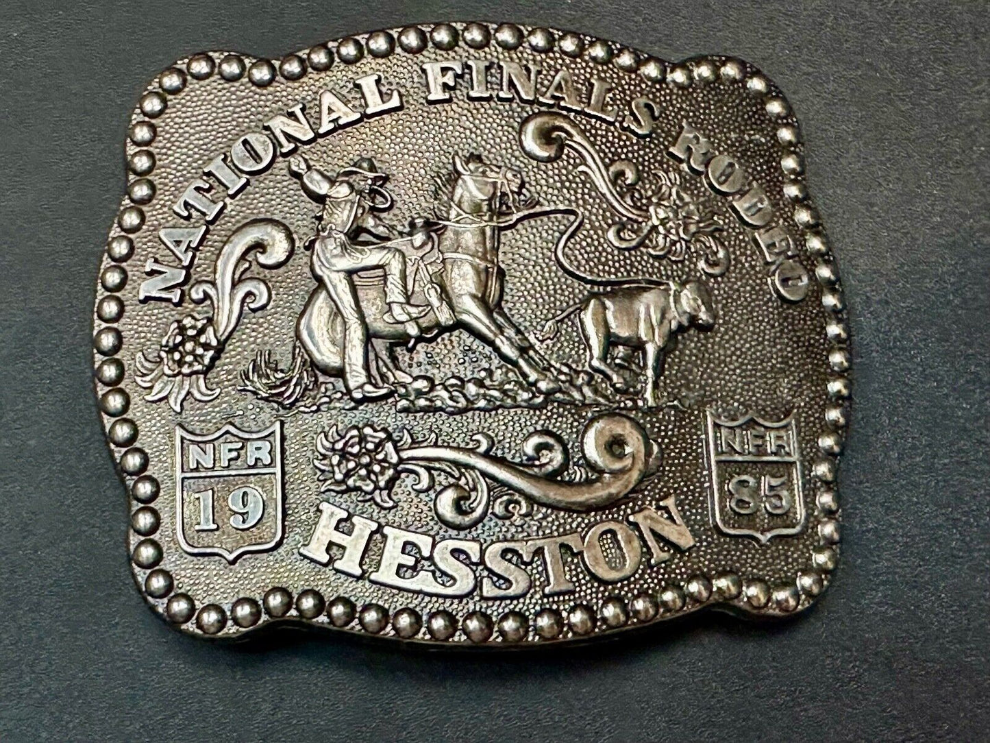 1985 NFR National Finals Rodeo Adult Size belt buckle by Fred Fellows
