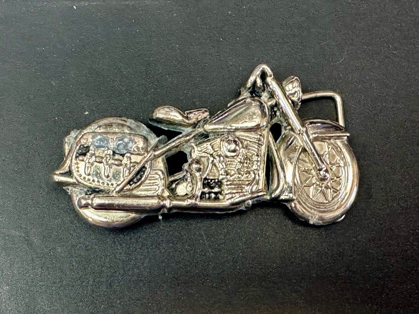 4" wide Figural Motorcycle W/ Saddle bag Silver color bikers belt buckle
