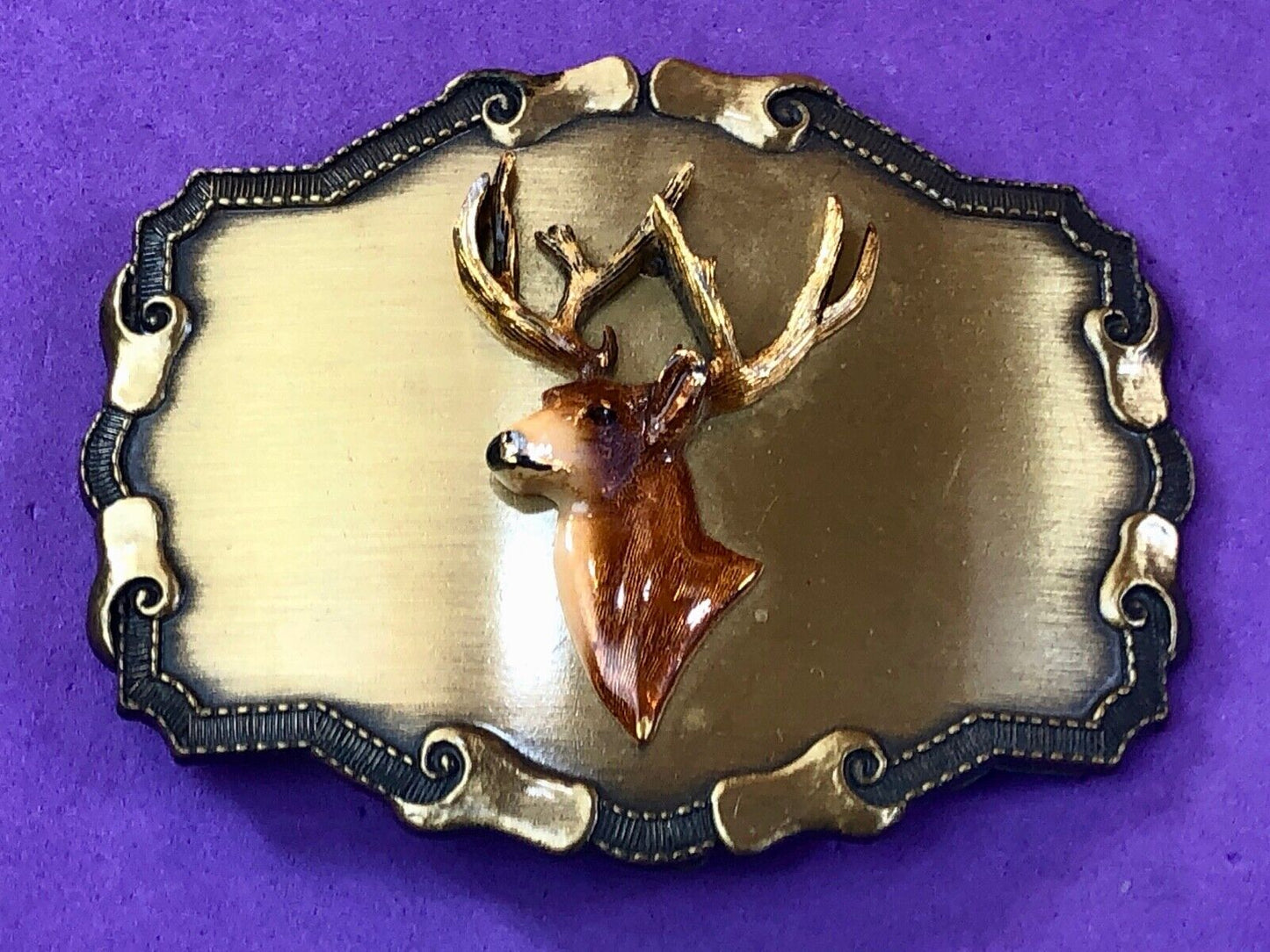 Vintage 1977 Raintree deer antlers belt buckle Hunting gift Western framed