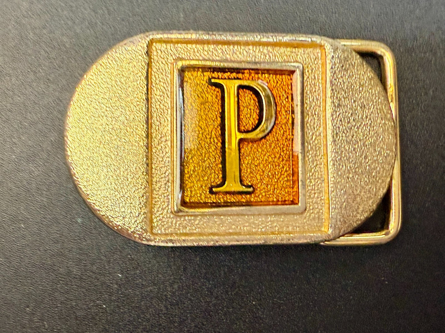 Vintage Custom Initial Letter P Two Tone Lee N.Y Small Belt Buckle