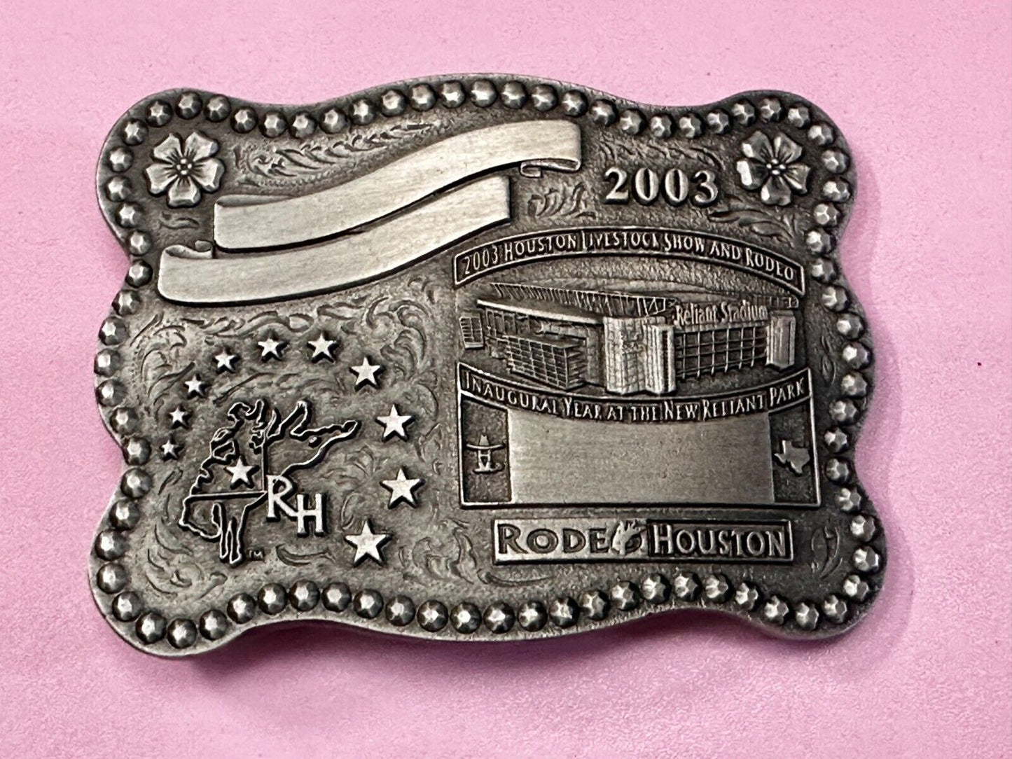2003 Houston Livestock Show and Rodeo Inaugural Award Trophy Cowboy Belt Buckle
