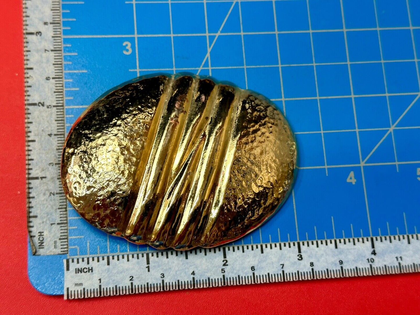 Vintage Chunky Gold Tone Raised belt buckle Scarf Slide Holder marked A