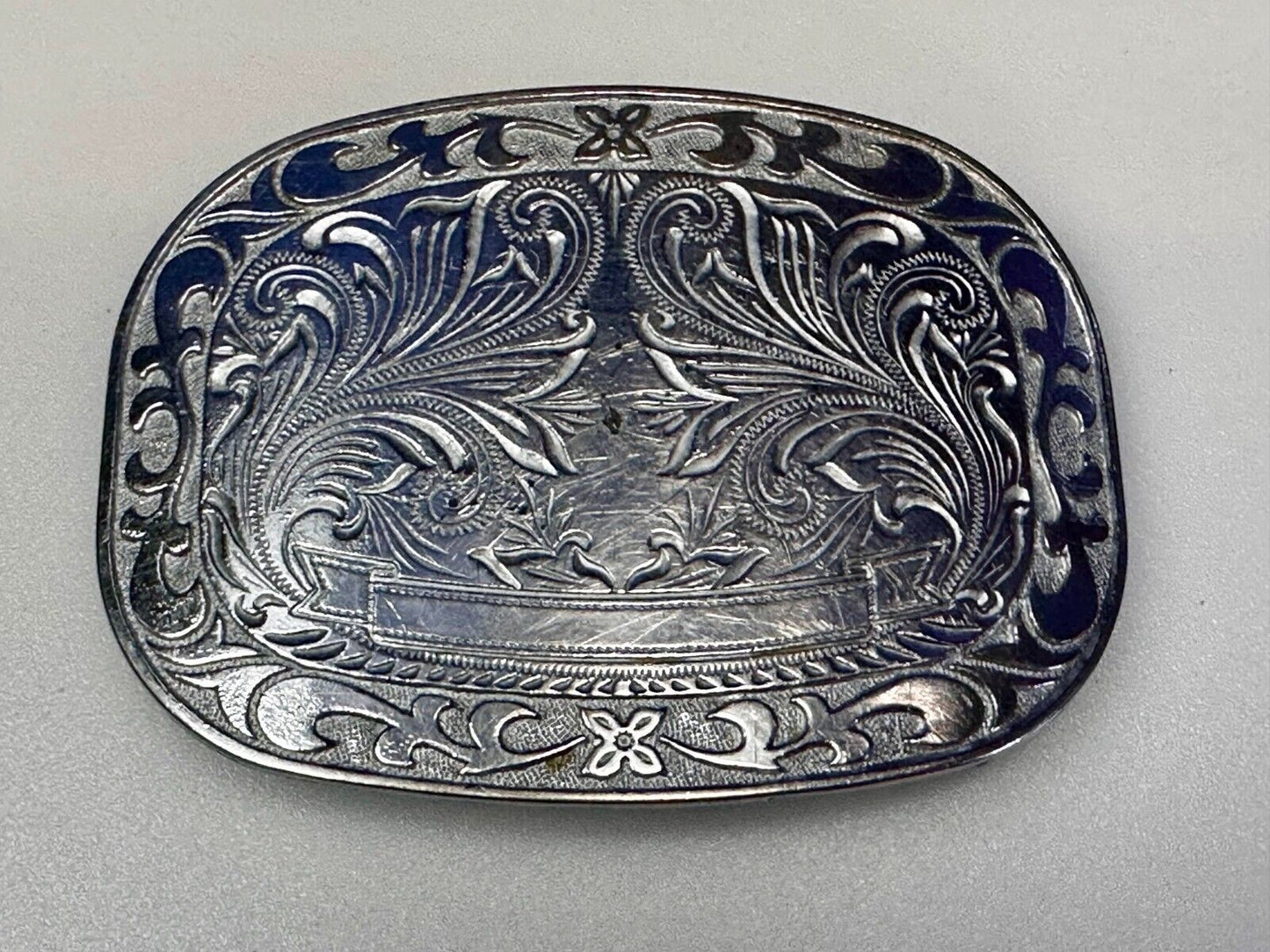 Award Ribbon Scroll To Engrave Western Flower Swirl Design Vintage Belt Buckle