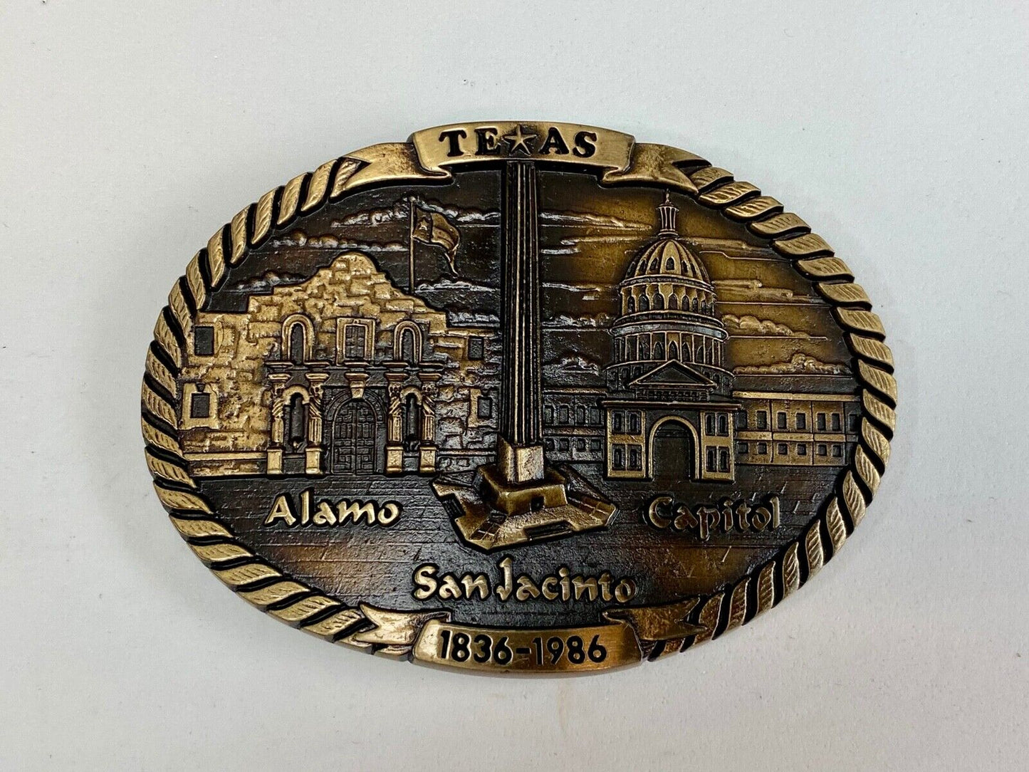Vintage 1st edition TEXAS Sesquicentennial 1984 T.W. Baker Brass belt buckle