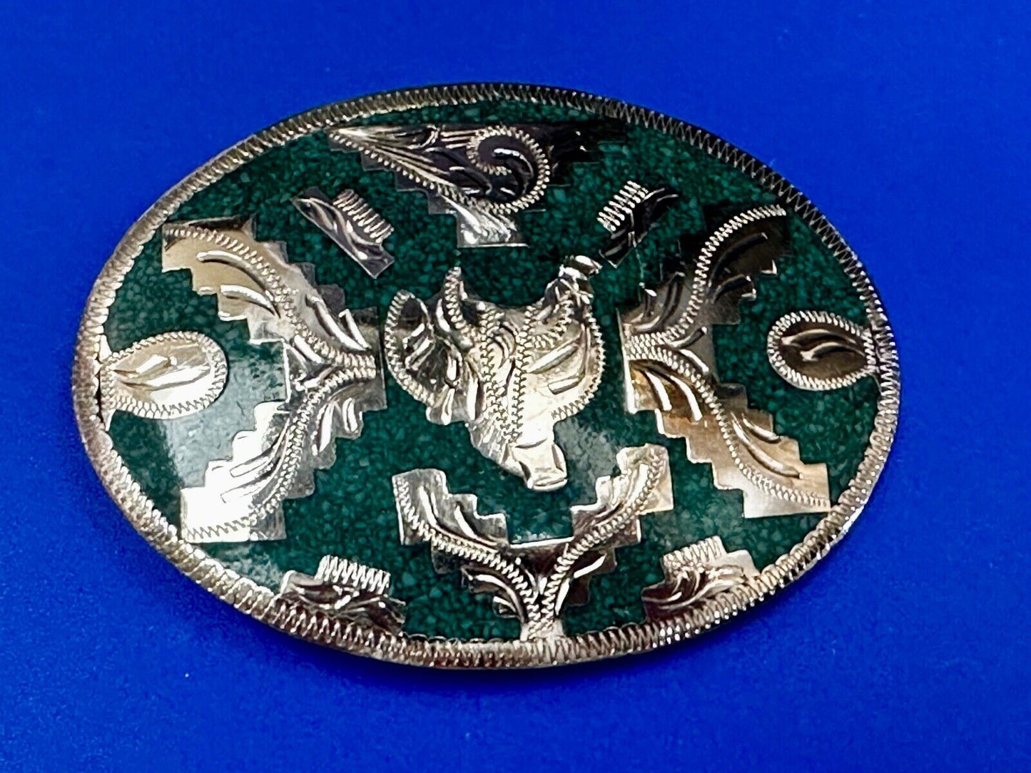 Beautiful Horse Saddle Alpaca Inlaid Southwestern Belt Buckle see magnified view