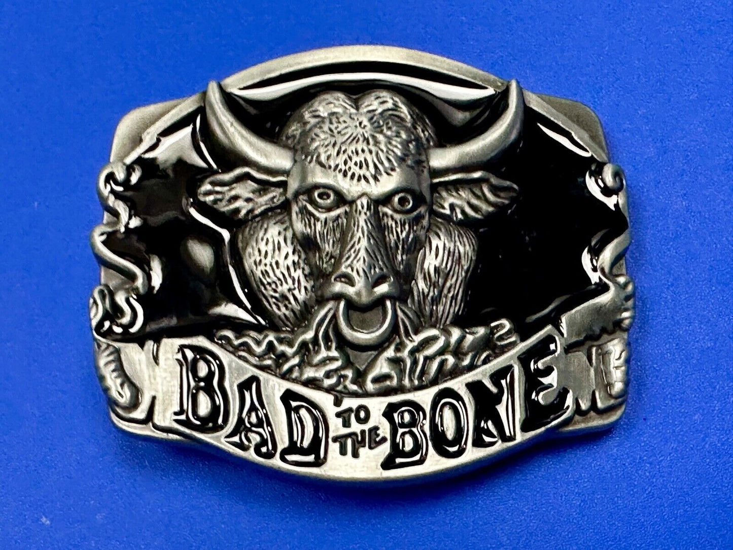 BAD TO THE BONE! RAGING BULL NOVELTY WESTERN RODEO COWBOY'S RIDER BELT BUCKLE
