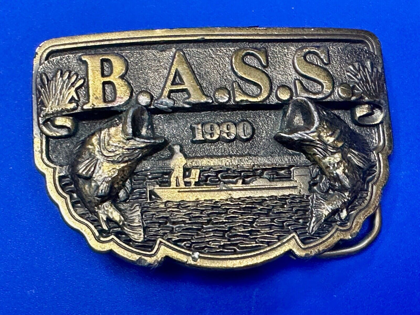1990 BASS Bass Anglers Sportsman Society Fishing Dual Jumping Fish belt buckle