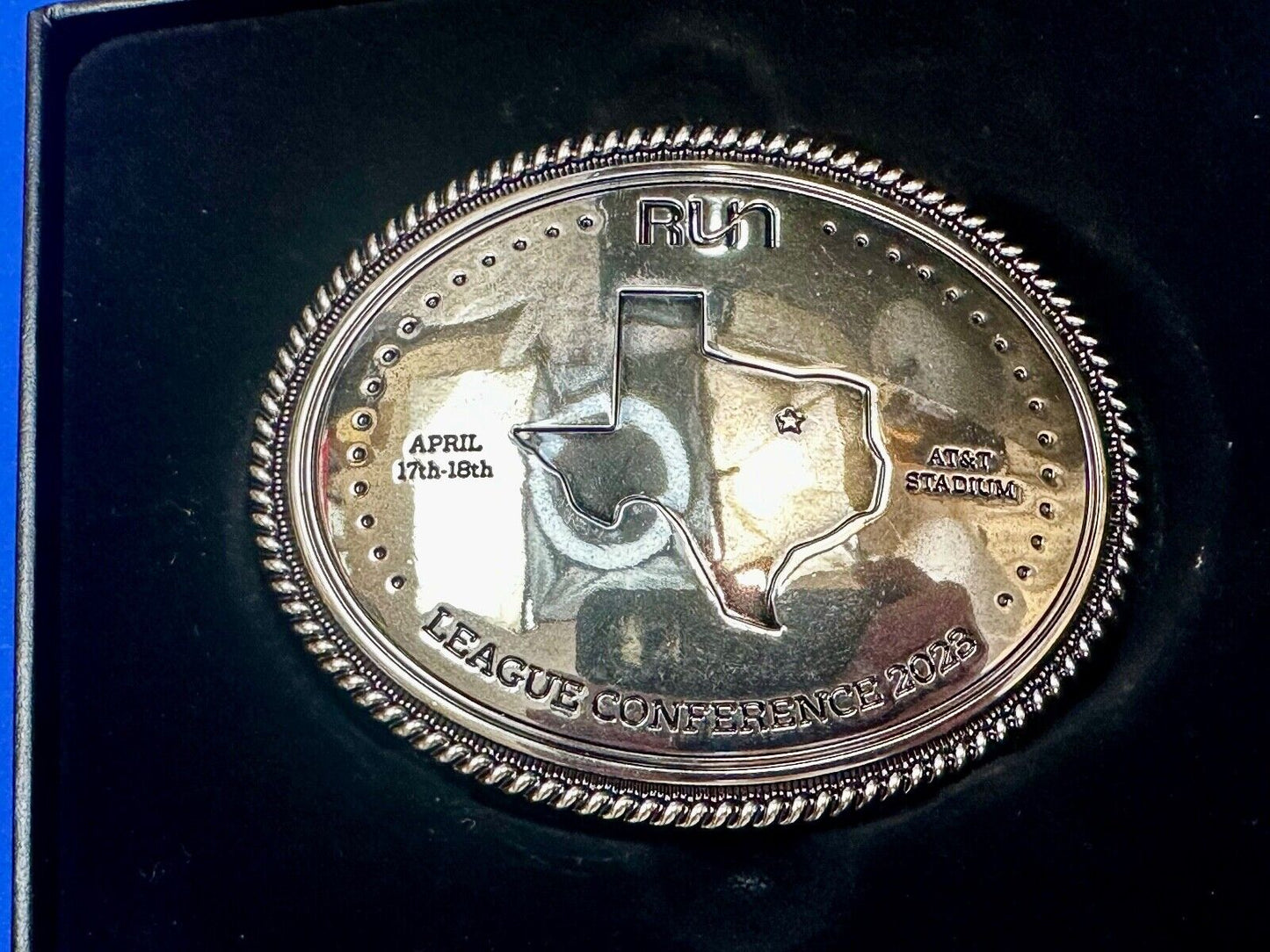 Texas RUN April 17th - 18th. AT&T Stadium League Conference 2023 Belt Buckle