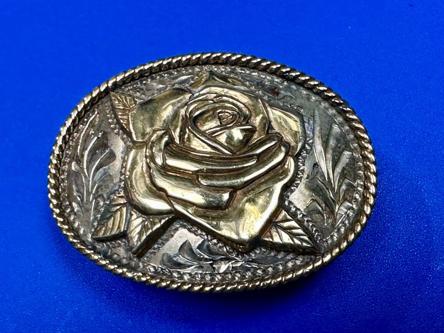 THE ROSE flower - Raised ADM mixed metal western ornate belt buckle