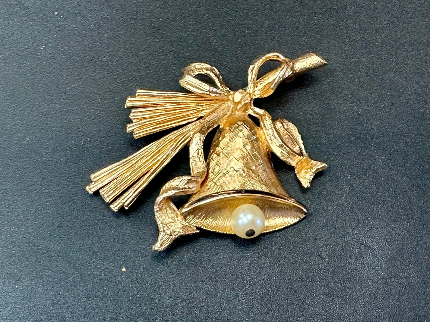 Bell & Pearl Ringer - Napier Signed Vintage Gold Tone Brooch Pin