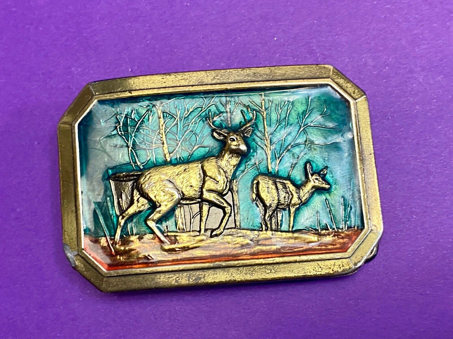 Vintage 1976 Deer With Doe In Nature - By The Great American Belt Buckle Co