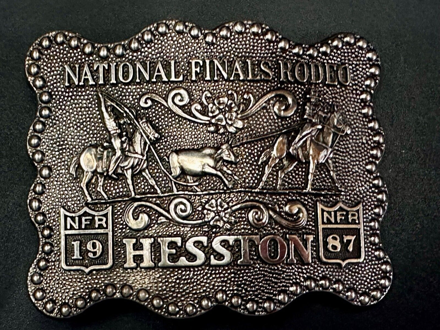 1987 ADM Hesston NFR National Finals Rodeo Cowboys Western Belt Buckle