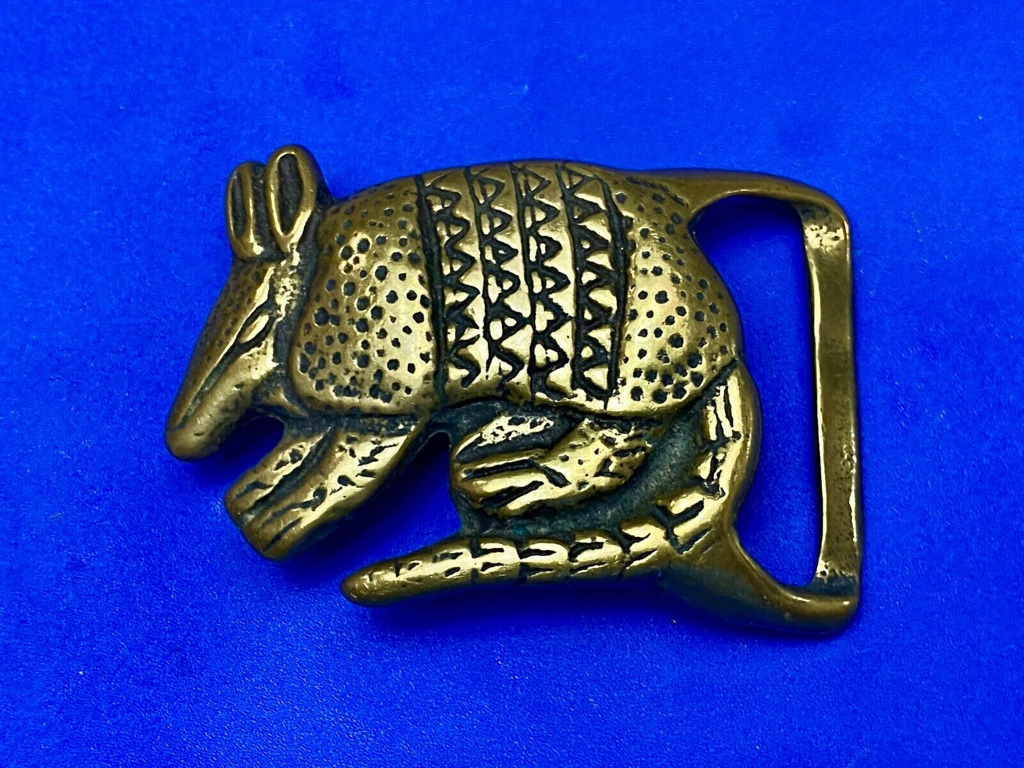 Armadillo Solid Brass Vintage Hippy style Figural Trinity Belt Buckle