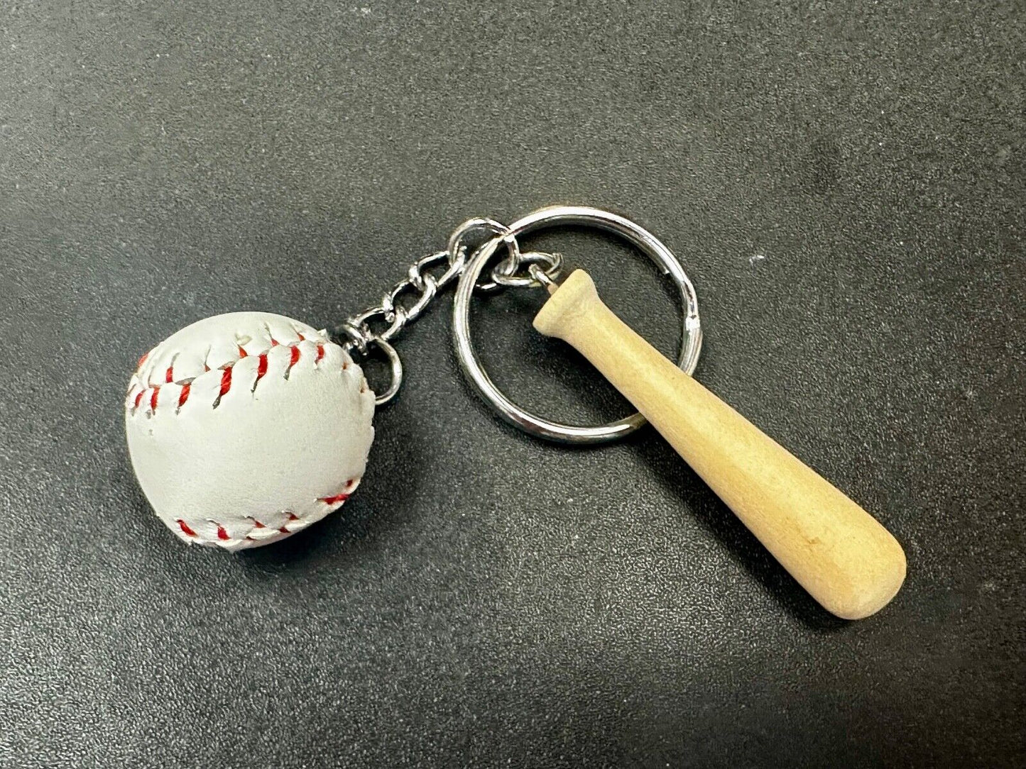Baseball Lovers Wood Bat and Ball Keychain, Key Chain Ring