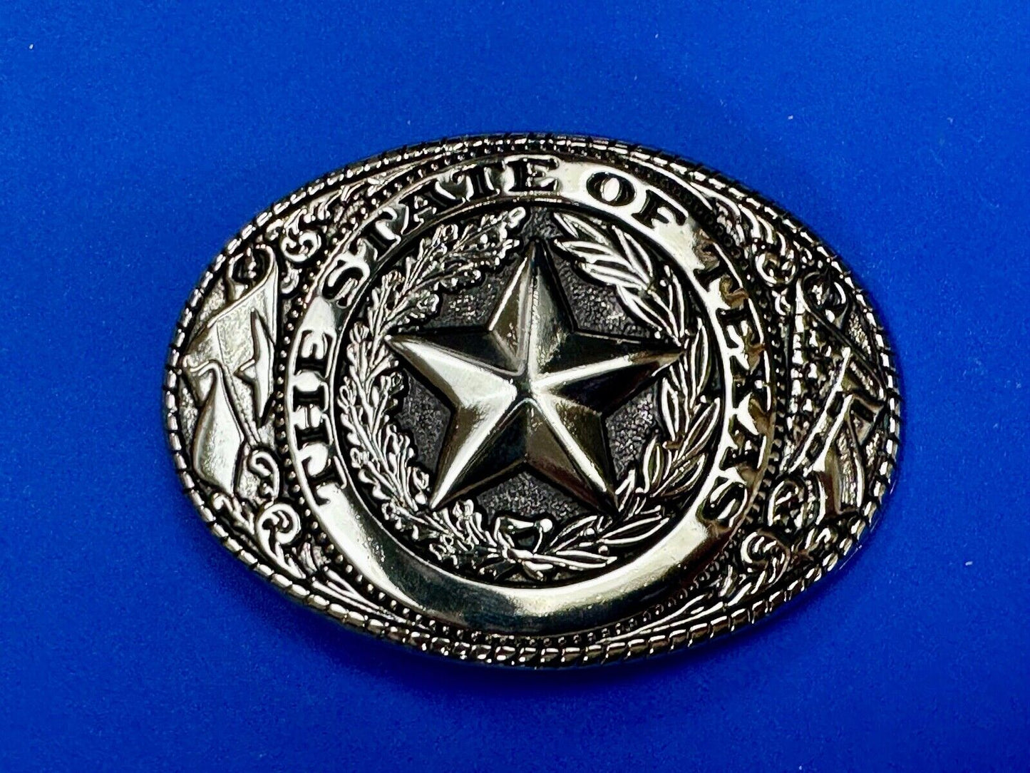 The Great State of Texas - Lone Star Flags seal silver & black color belt buckle