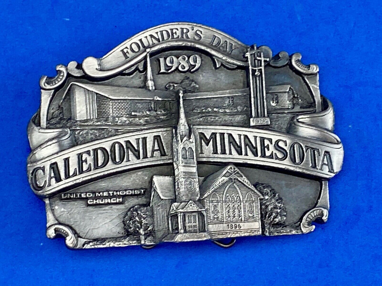 Vintage 1989 - Founder’s Days Caledonia MN belt buckle United Methodist Church