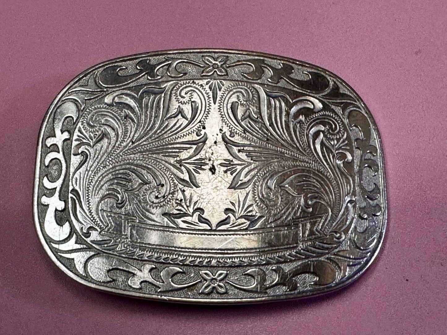 Award Ribbon Scroll To Engrave Western Flower Swirl Design Vintage Belt Buckle