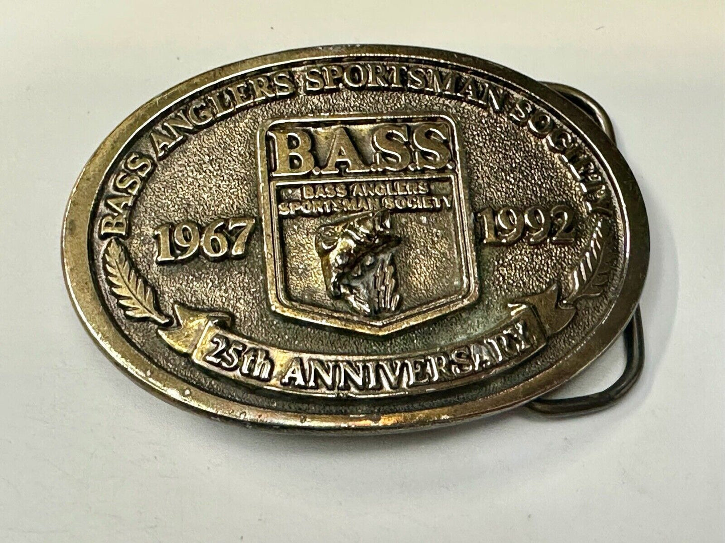 1992 BASS Bass Anglers Sportsman Society Fishing 25th Anniversary belt buckle