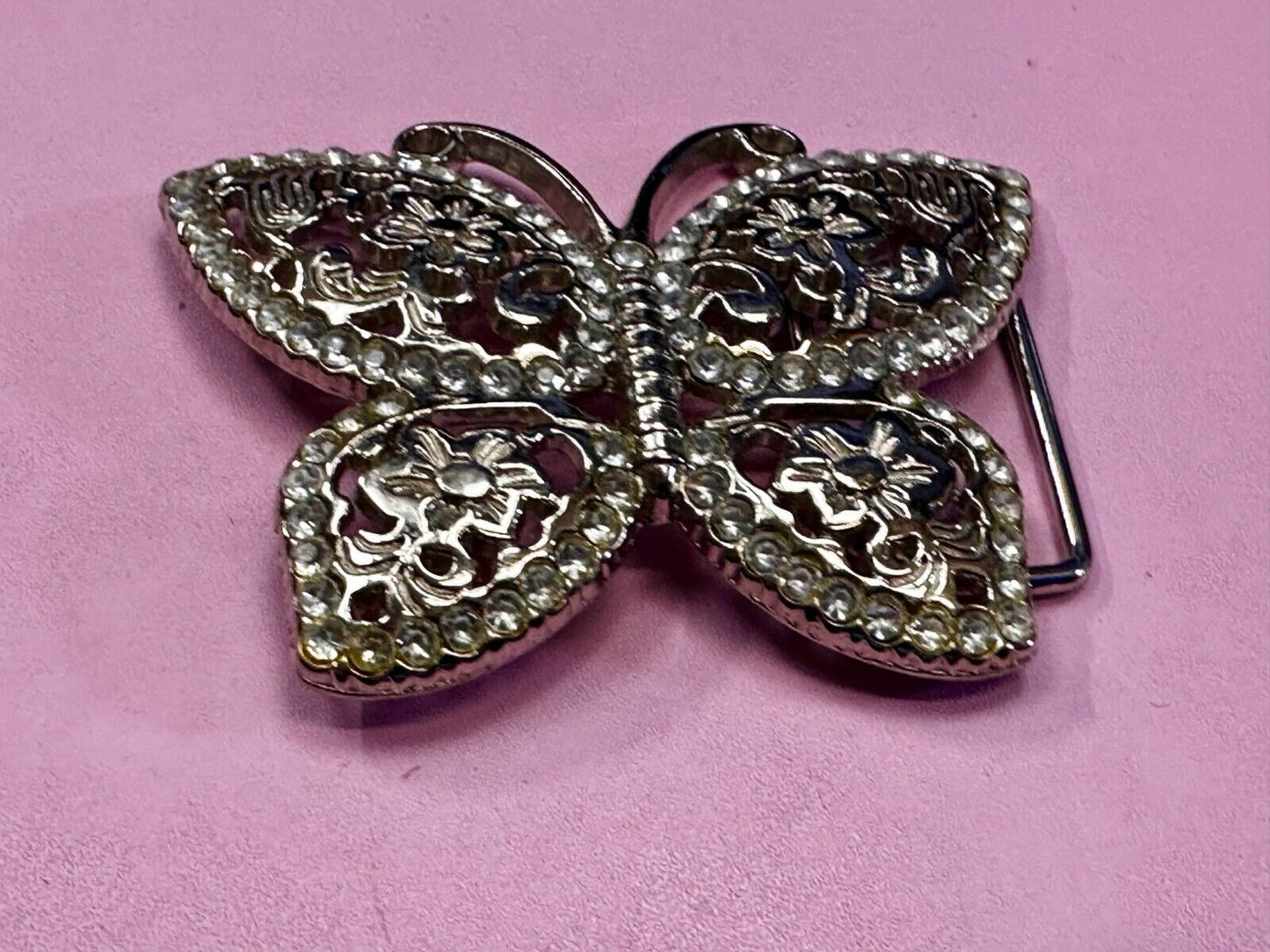 Beautiful Sparkling Butterfly Rhinestone Covered See Through Hippy Belt Buckle