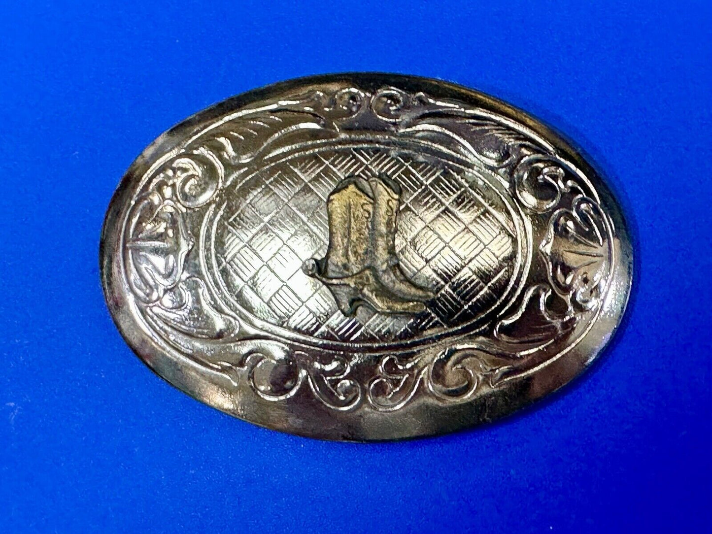 vintage Cowboy Boots western theme two tone flower swirl design belt buckle
