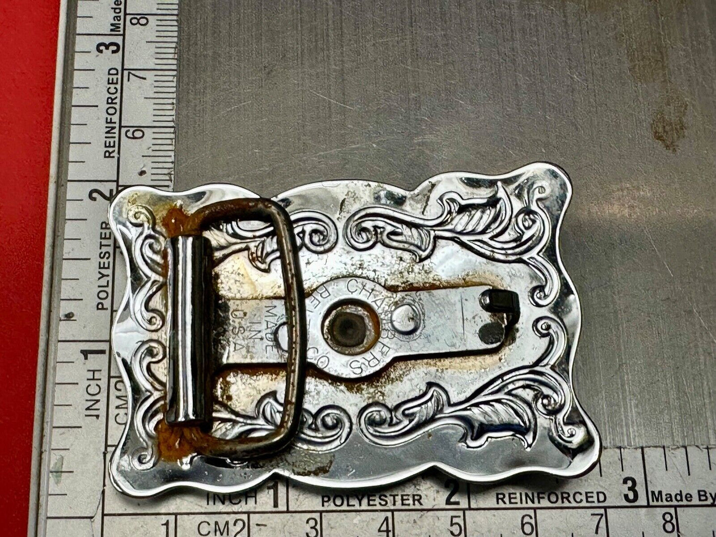 Vintage Chambers Horse head - two tone stamped rectangular belt buckle