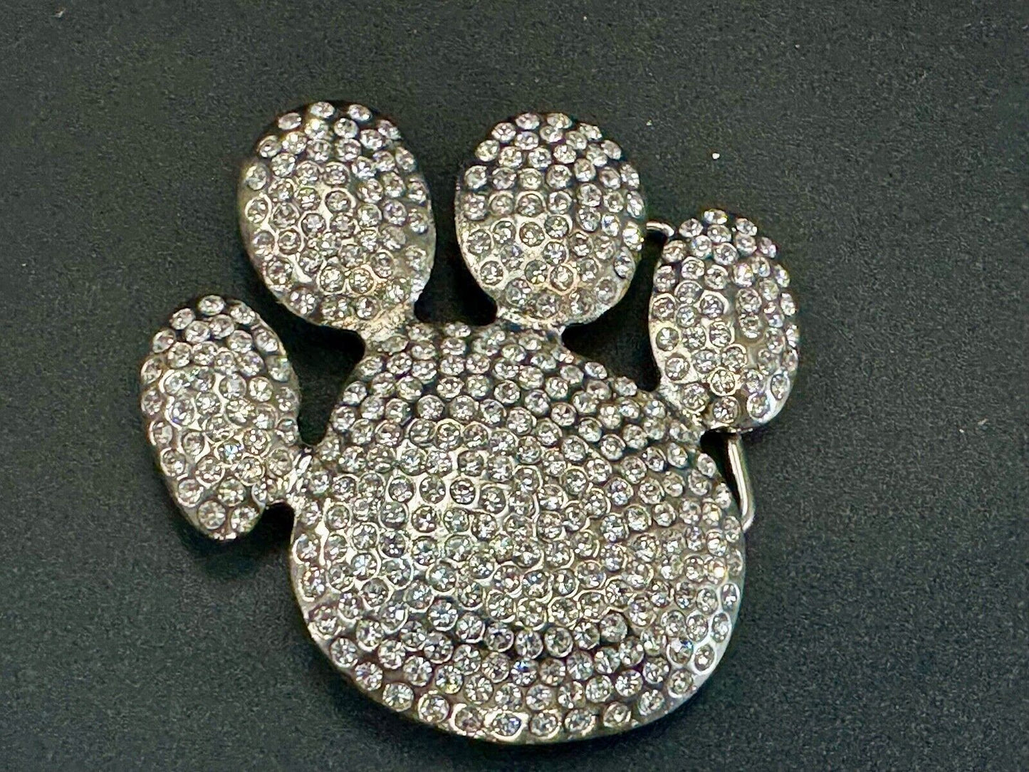 Bear Paw Print Silver Tone rhinestone covered belt buckle