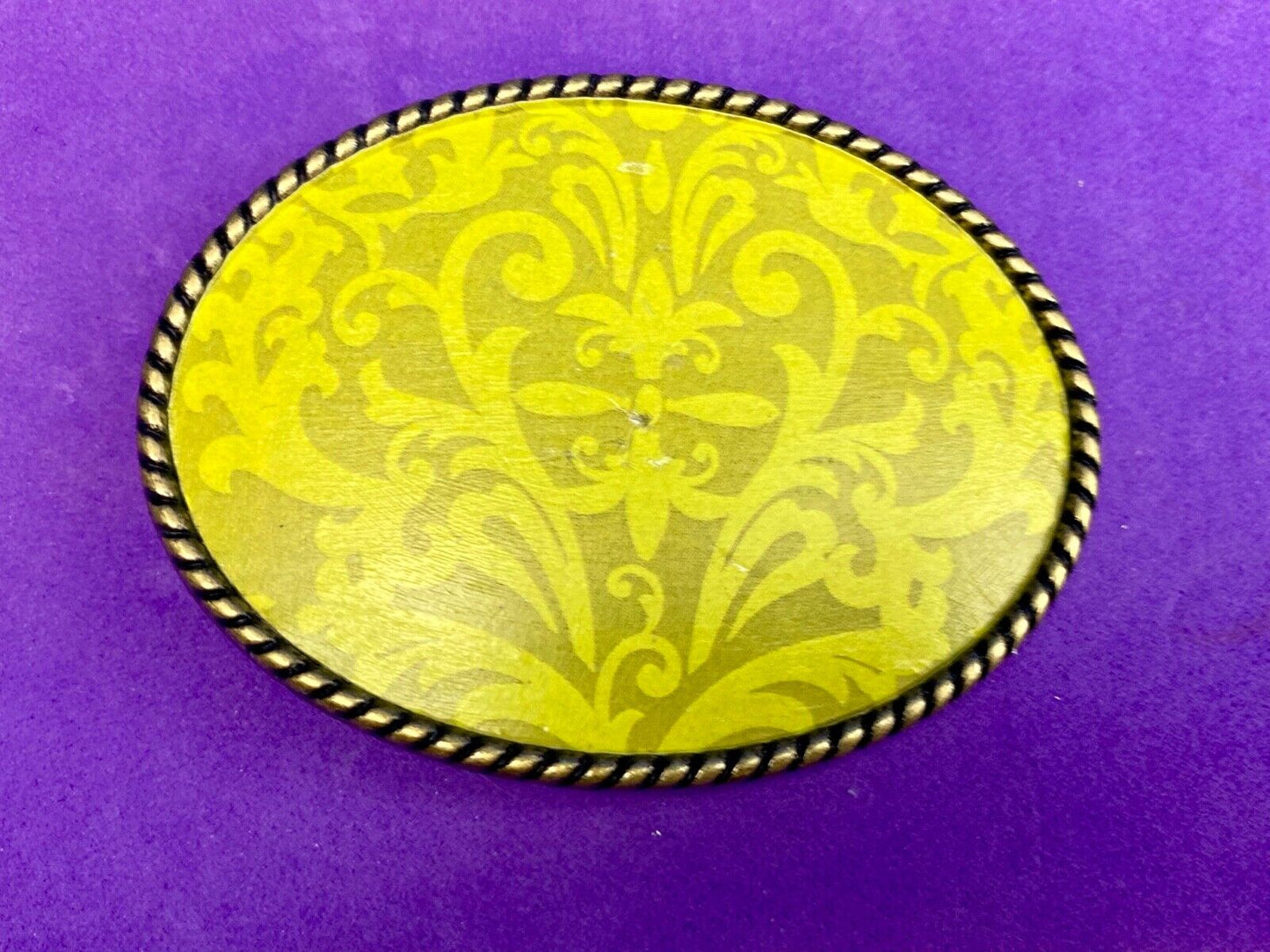Vintage bright lime green wallpaper pattern belt buckle by Ivan