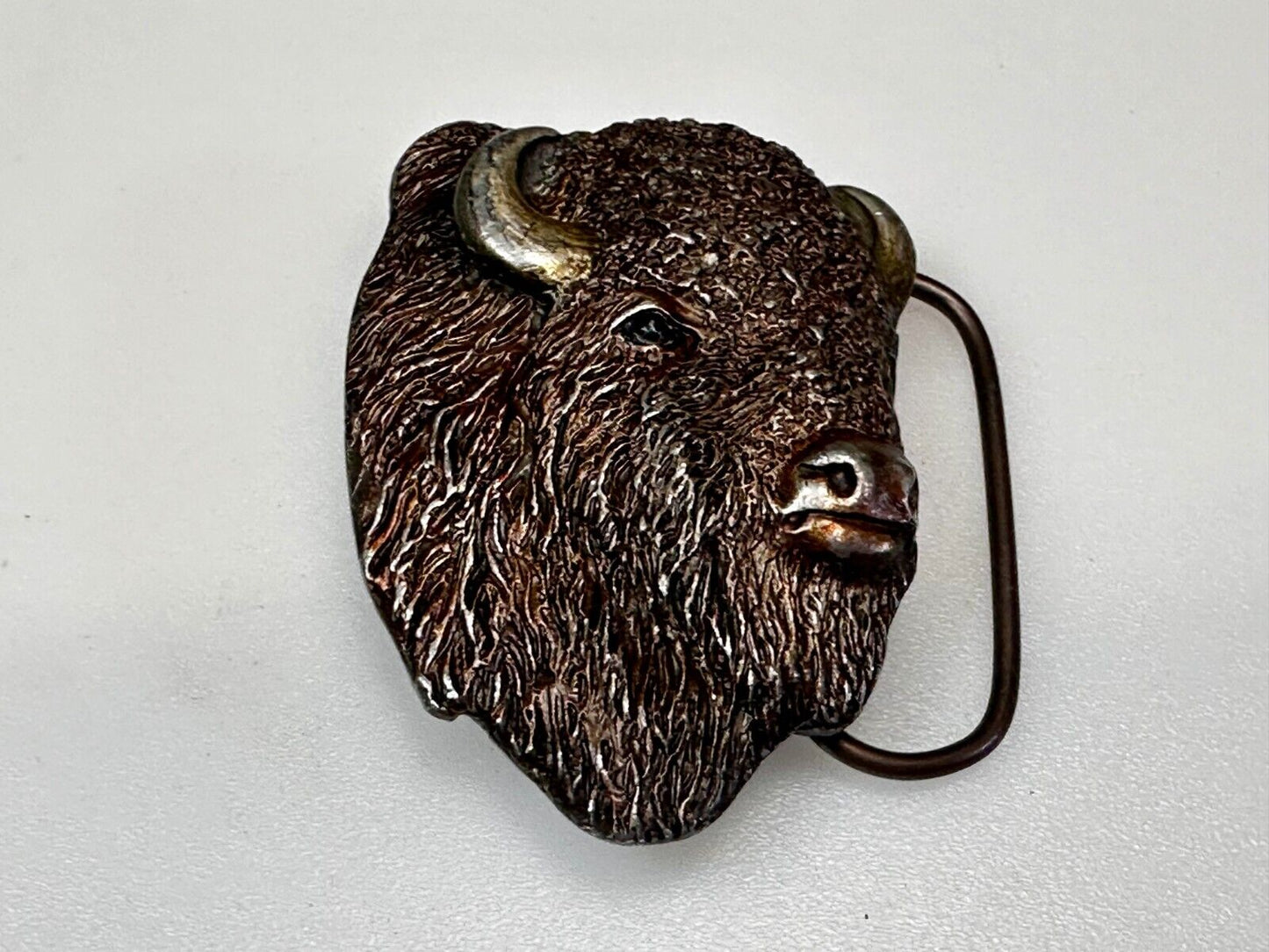 Bison Buffalo Grazing Bull Head Belt Buckle 1999 by Bergamot Brass Works # 1-144