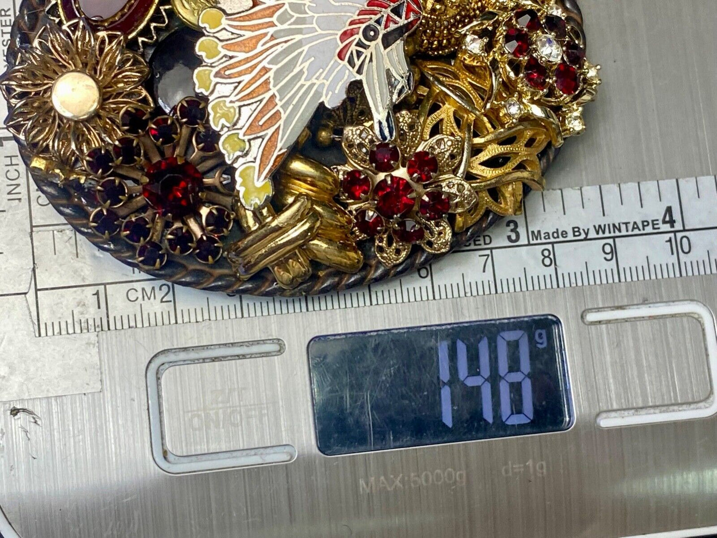 Beautiful steampunk mixed material rhinestone covered oval belt buckle