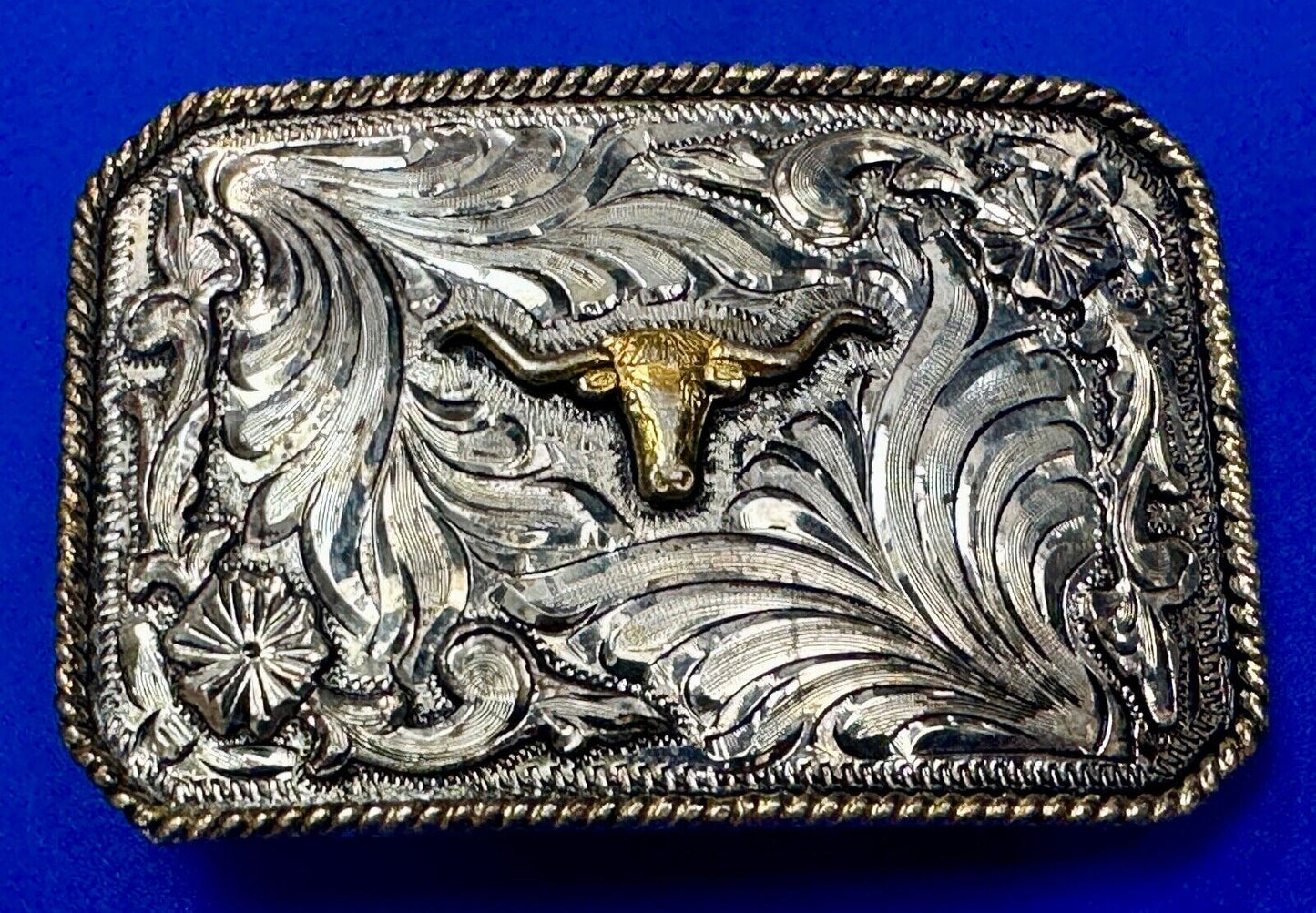 Texas Longhorn - Vintage Silver Strike Ornate Belt Buckle