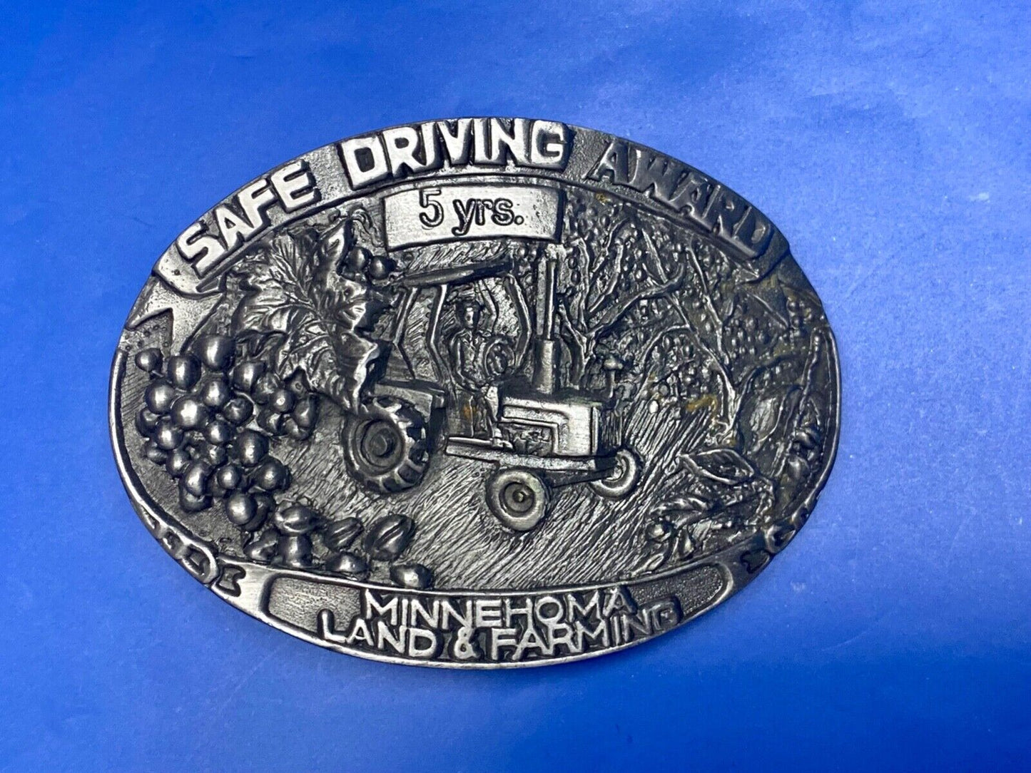 Vintage 5 year Safe Driving Award MineHoma Land and Farms belt buckle