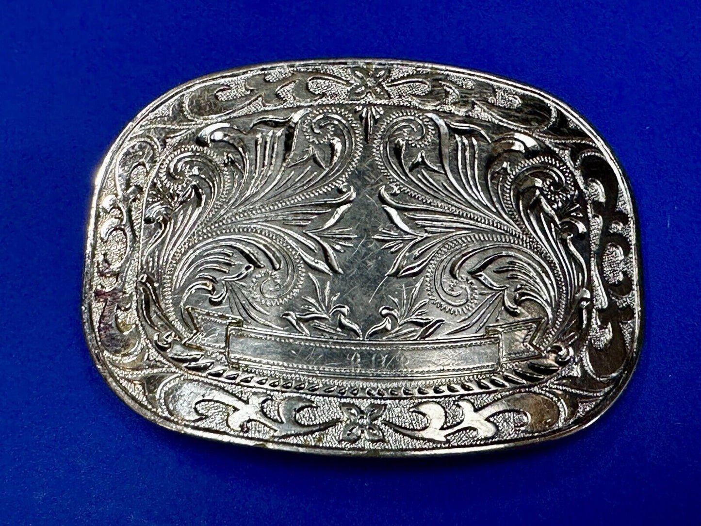 Vintage Award Ribbon Scroll Western Flower Swirl Design Used Belt Buckle