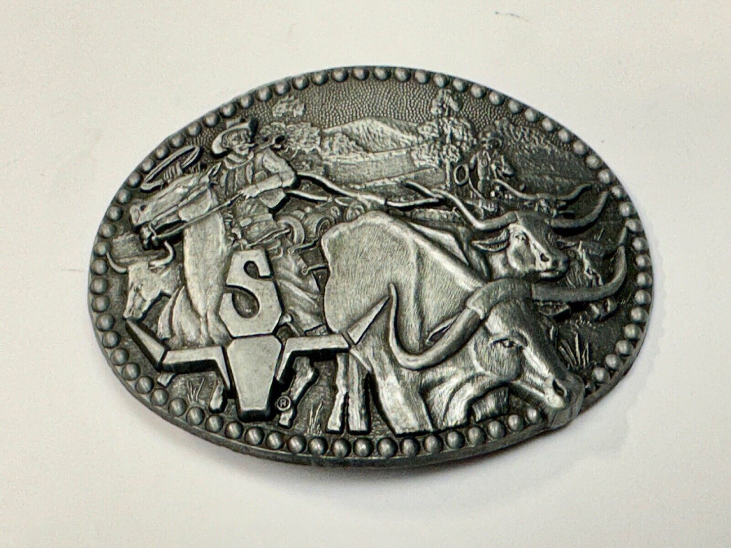 ADM Zee Series Cowboy Longhorn Steer Roping NOS Belt Buckle Award Design Medals