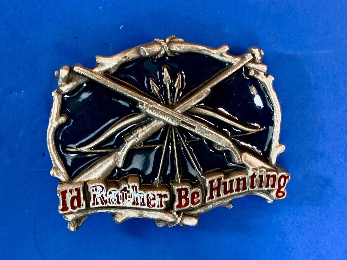 Vintage 1994 Id Rather Be Hunting Great American Belt Buckle - Crossed Shotguns