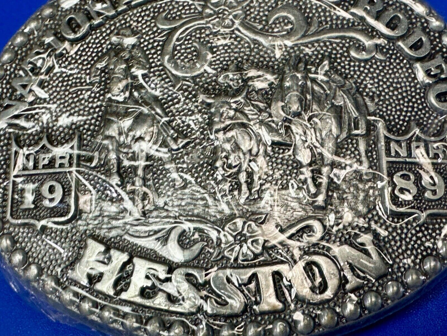 1989 NFR Rodeo Vintage Hesston Belt Buckle Steer Wrestling New Nos