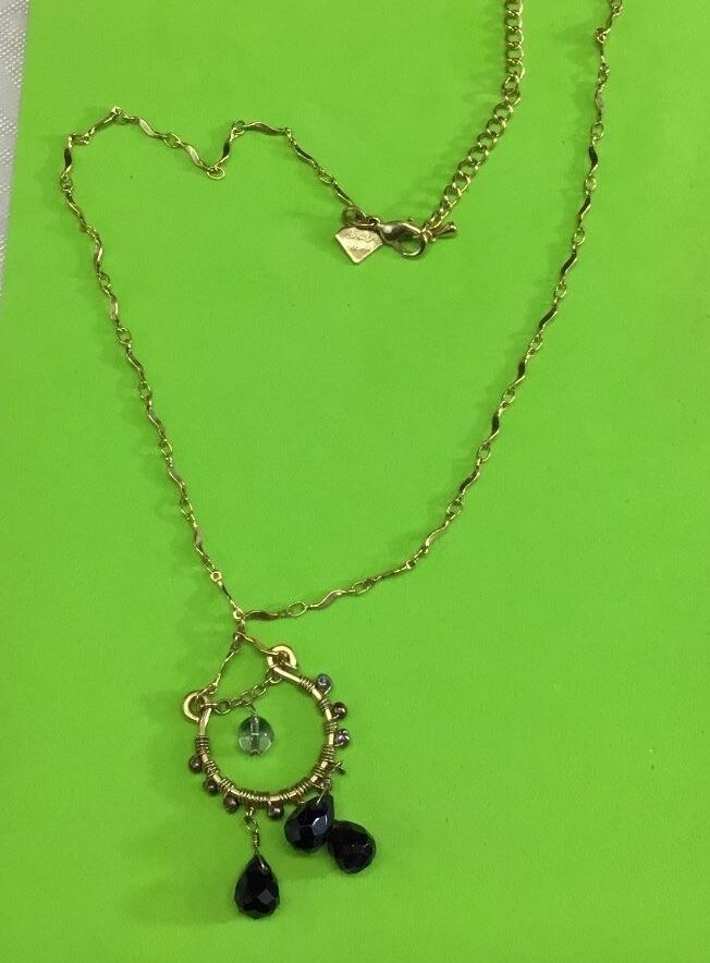 Vintage cookie lee gold tone hanging dangle cut bead pendant necklace