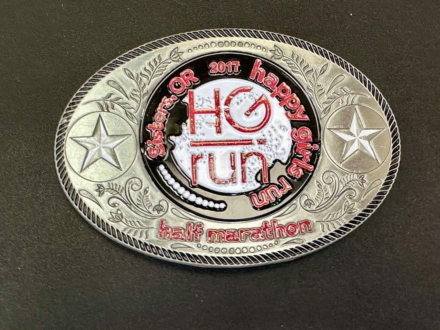 2020 Half Marathon award Happy Girls Sisters Run HG emblem belt buckle