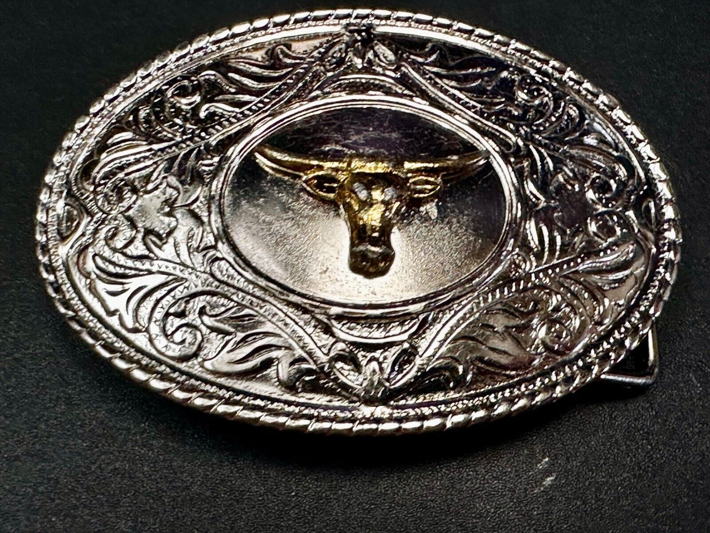 Texas Longhorn Vintage Ornate Cowboys Cowgirls Western Two Tone Belt Buckle
