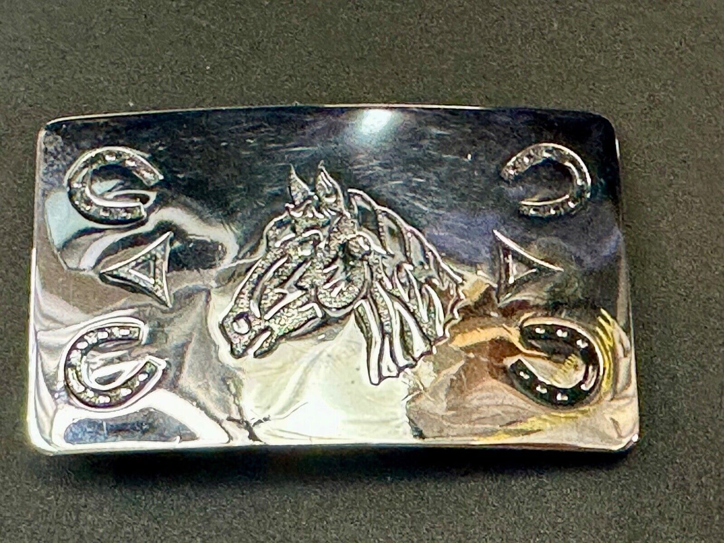 vintage horse head & western symbols cowboys cowgirls belt buckle by Chambers