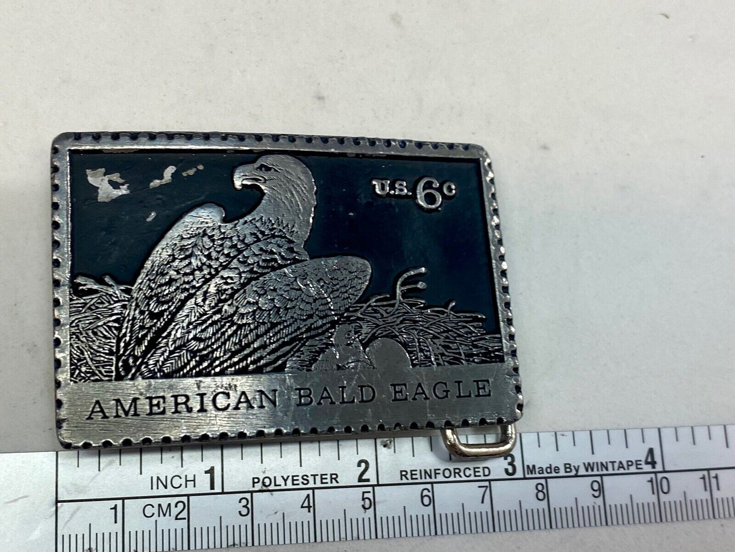 Vintage American Bald Eagle Postal Stamp Collectors Solid Pewter Belt Buckle