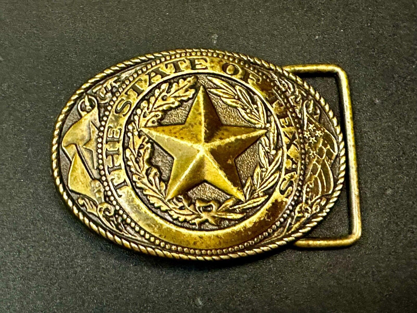 The Great State of Texas - Flag & Star Vintage SMALL USA made Belt Buckle