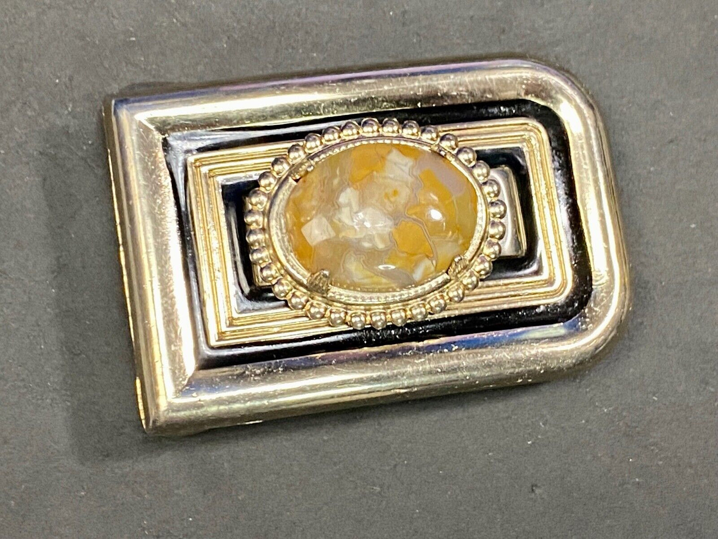 Vintage Cab Cabochon Stone Centerpiece On Small Gold Tone Belt Buckle