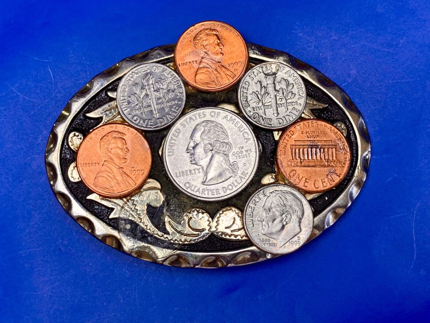 Artisan Usa Coin Collectors Cluster On Western Vintage Belt Buckle